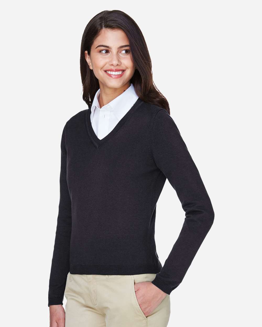 Women's V-Neck Sweater - OnModelSide - B806B2506 - Black