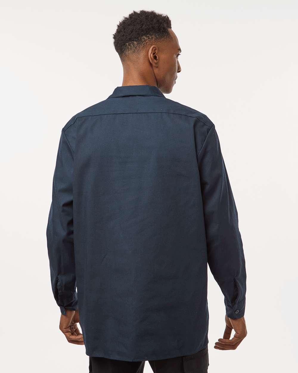 Men's Industrial Long Sleeve Work Shirt - OnModelBack - B09830863 - Dark Navy