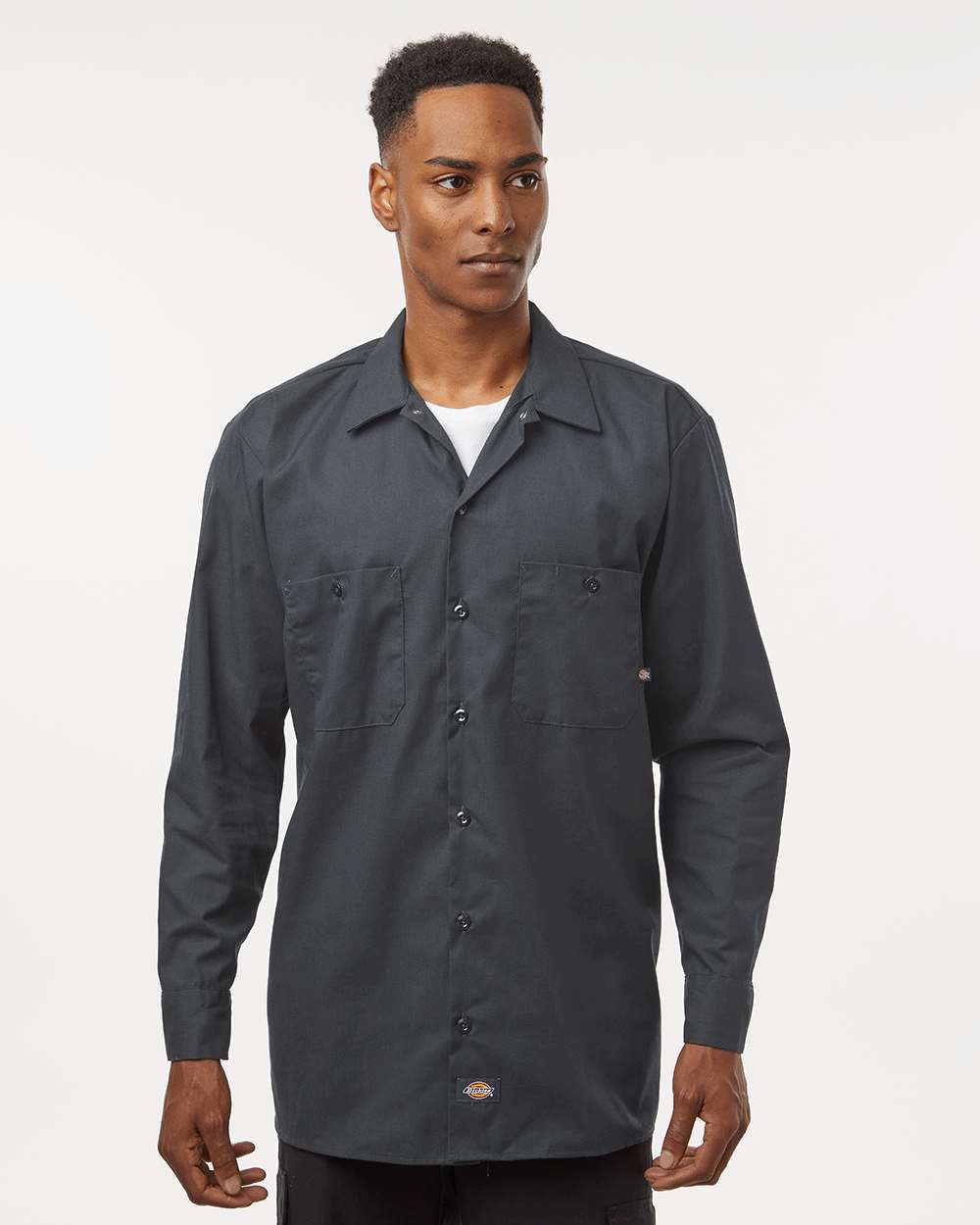 Men's Industrial Long Sleeve Work Shirt - OnModelFront - B09830093 - Dark Charcoal