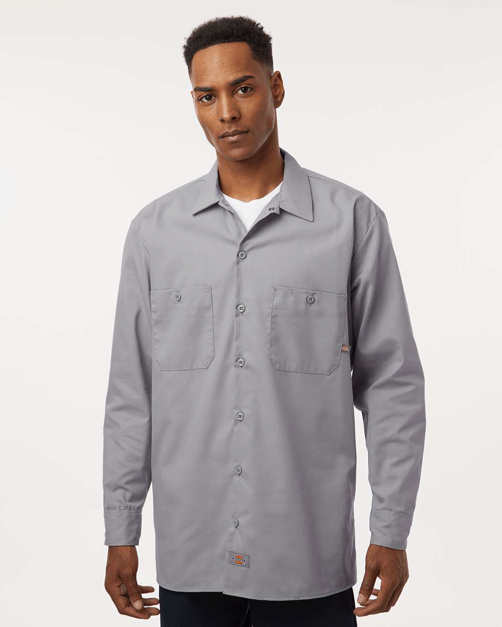 Men's Industrial Long Sleeve Work Shirt - OnModelFront - B09830133 - Graphite Grey