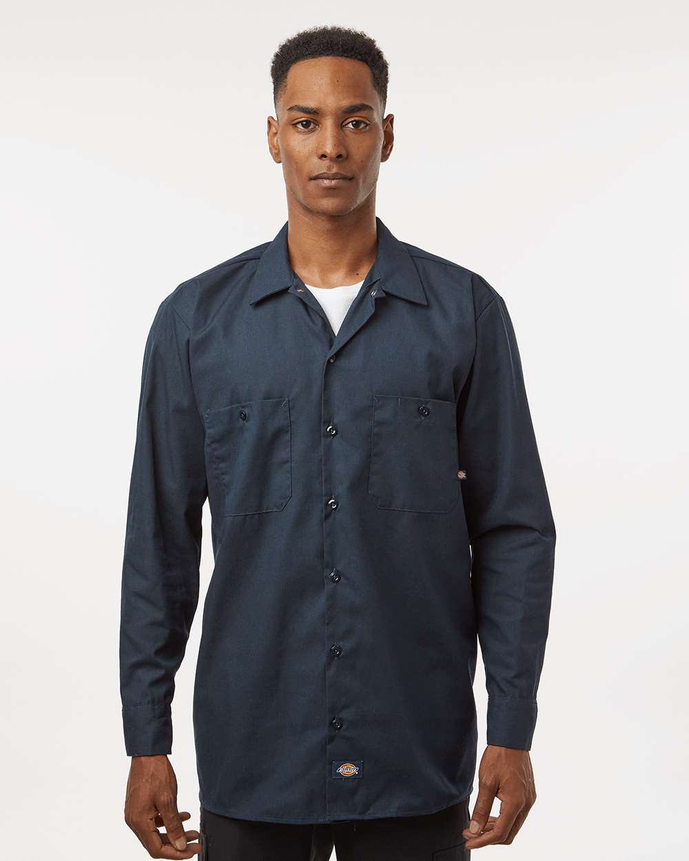 Men's Industrial Long Sleeve Work Shirt - OnModelFront - B09830863 - Dark Navy