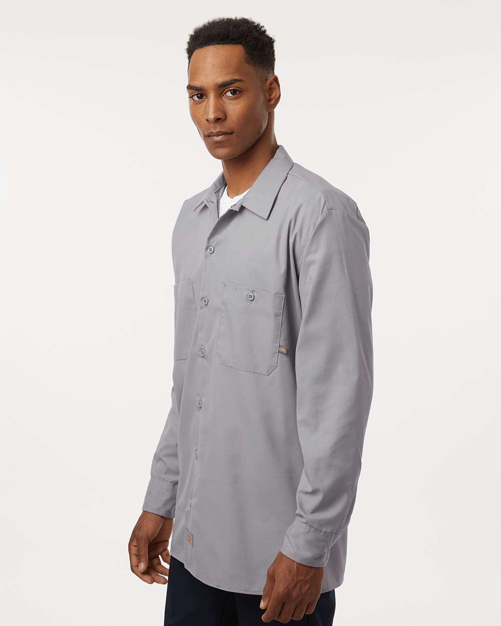 Men's Industrial Long Sleeve Work Shirt - OnModelSide - B09830133 - Graphite Grey