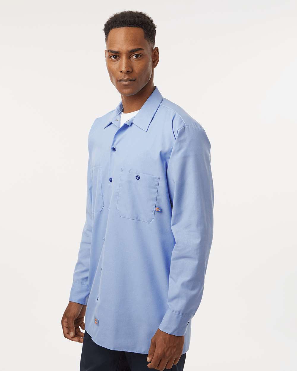 Men's Industrial Long Sleeve Work Shirt - OnModelSide - B09830253 - Light Blue
