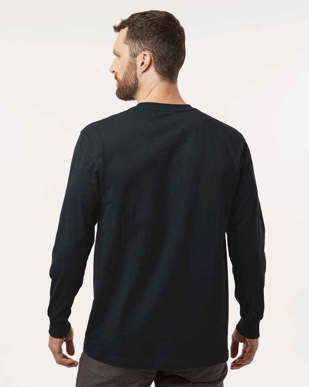 Men's Traditional Heavyweight Long Sleeve T-Shirt - OnModelBack - B08130503 - Black