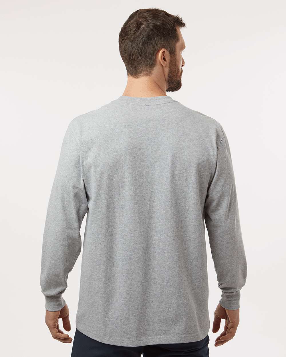 Men's Traditional Heavyweight Long Sleeve T-Shirt - OnModelBack - B08130583 - Heather Grey