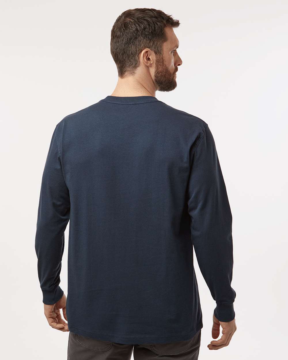 Men's Traditional Heavyweight Long Sleeve T-Shirt - OnModelBack - B08130863 - Dark Navy