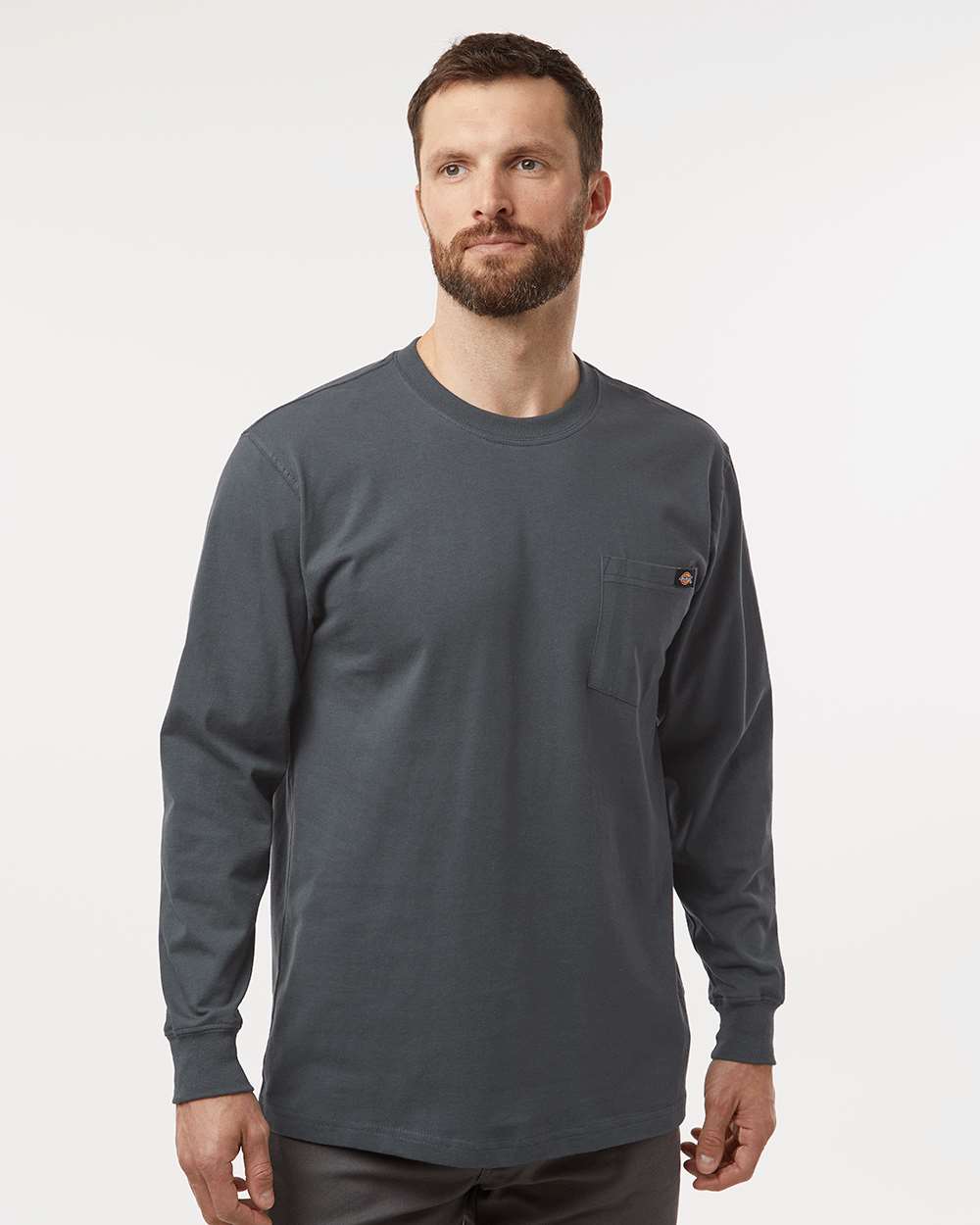 Men's Traditional Heavyweight Long Sleeve T-Shirt - OnModelFront - B08130093 - Charcoal