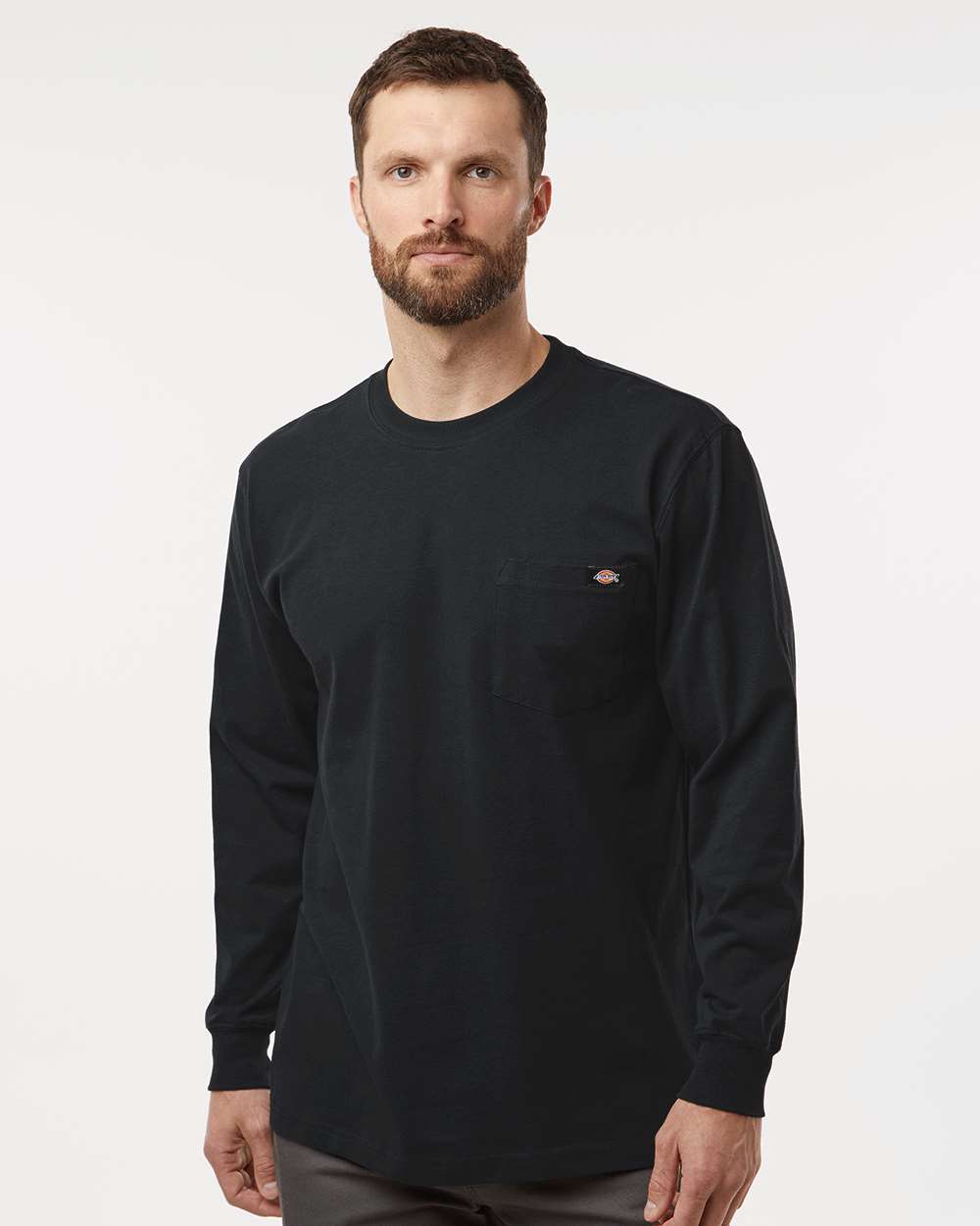 Men's Traditional Heavyweight Long Sleeve T-Shirt - OnModelFront - B08130503 - Black