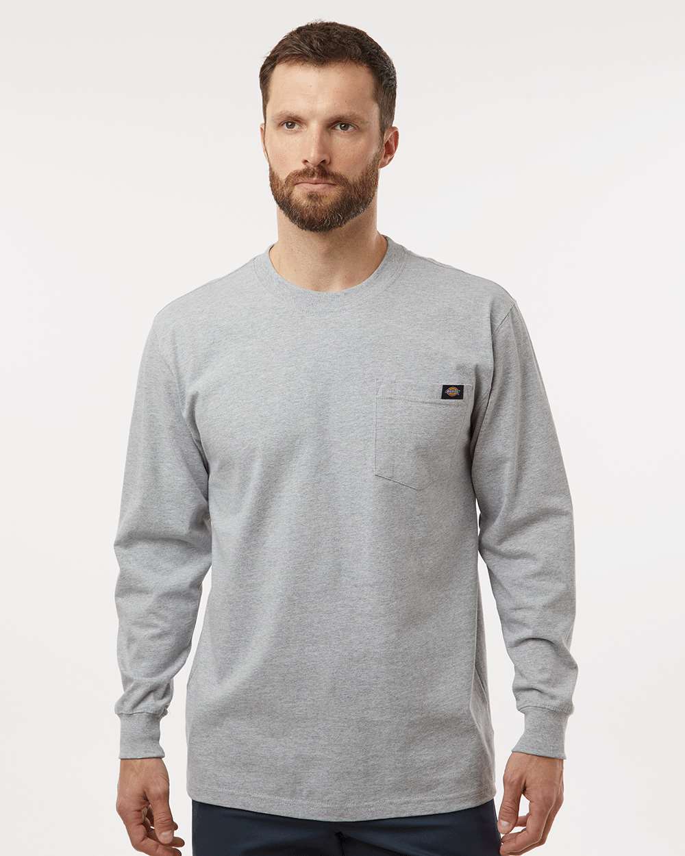 Men's Traditional Heavyweight Long Sleeve T-Shirt - OnModelFront - B08130583 - Heather Grey
