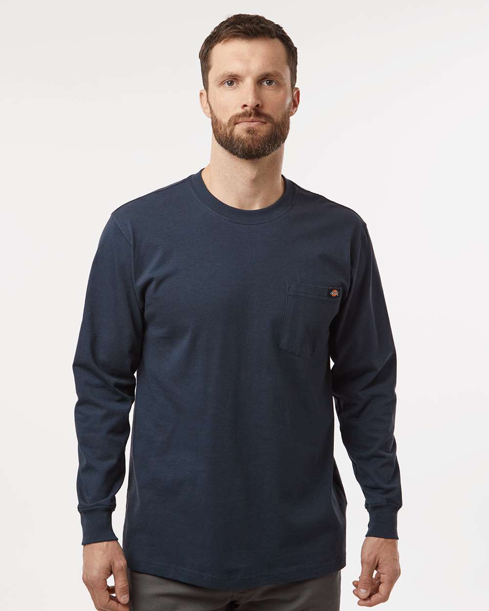 Men's Traditional Heavyweight Long Sleeve T-Shirt - OnModelFront - B08130863 - Dark Navy