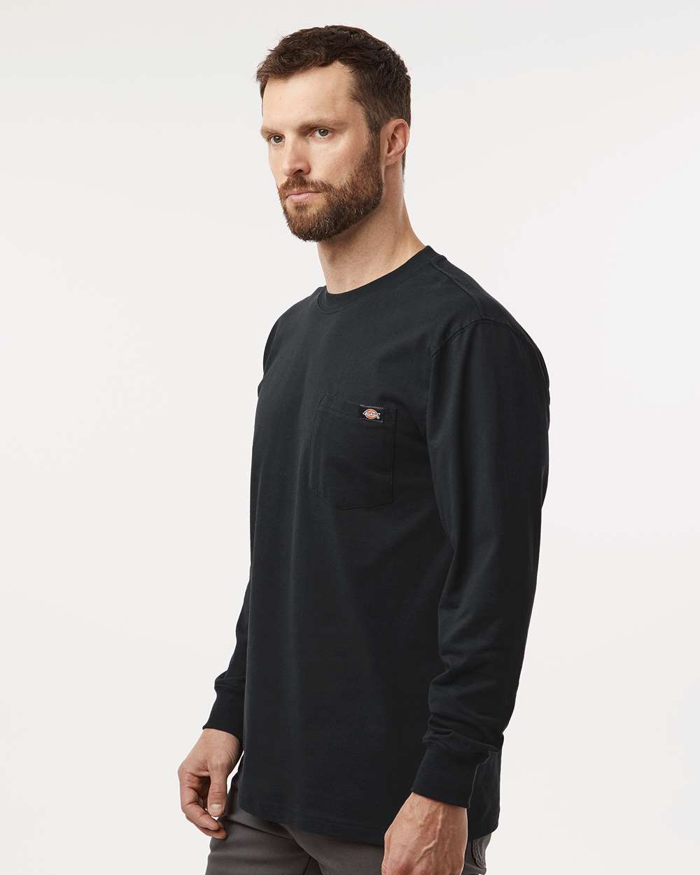 Men's Traditional Heavyweight Long Sleeve T-Shirt - OnModelSide - B08130503 - Black