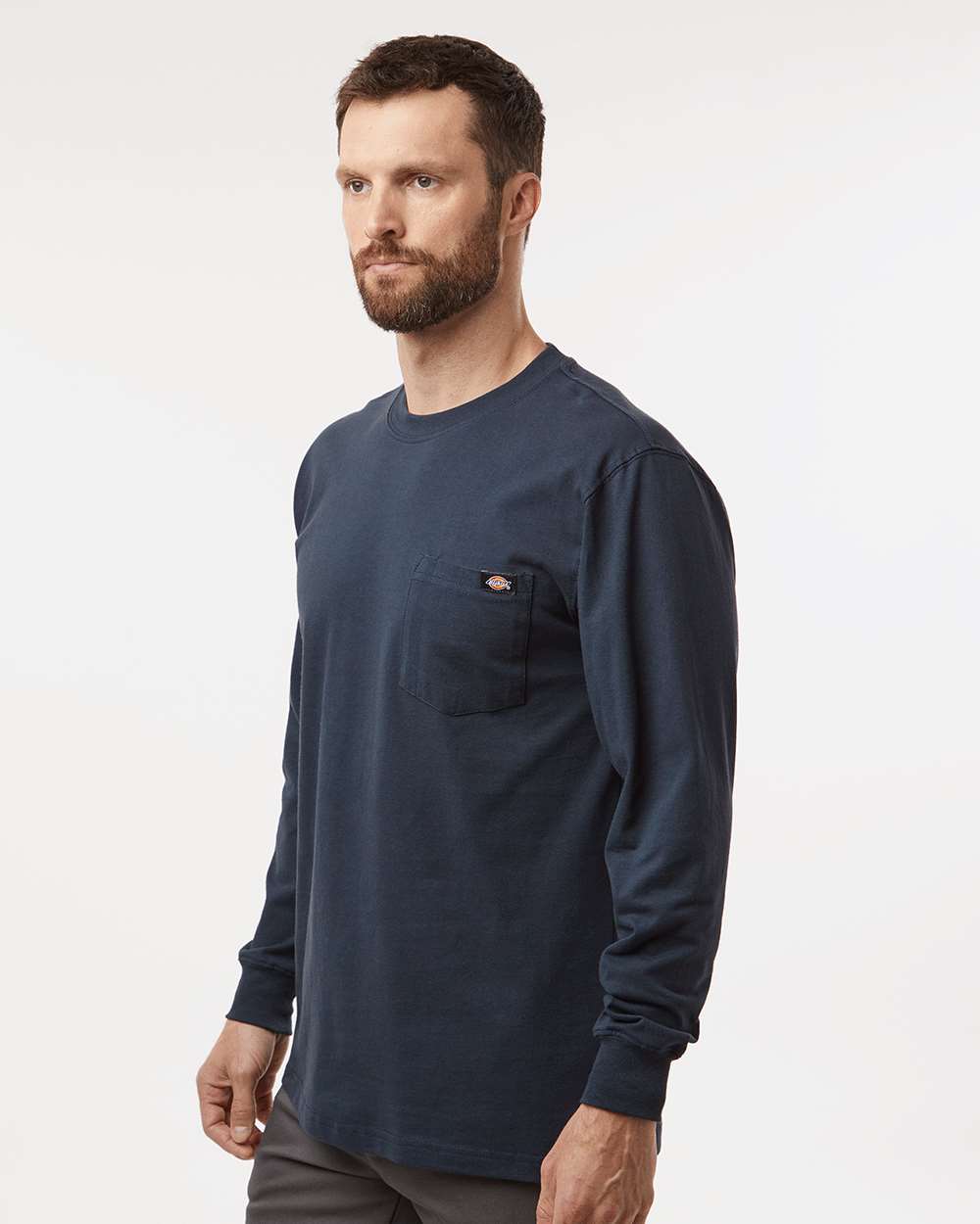 Men's Traditional Heavyweight Long Sleeve T-Shirt - OnModelSide - B08130863 - Dark Navy