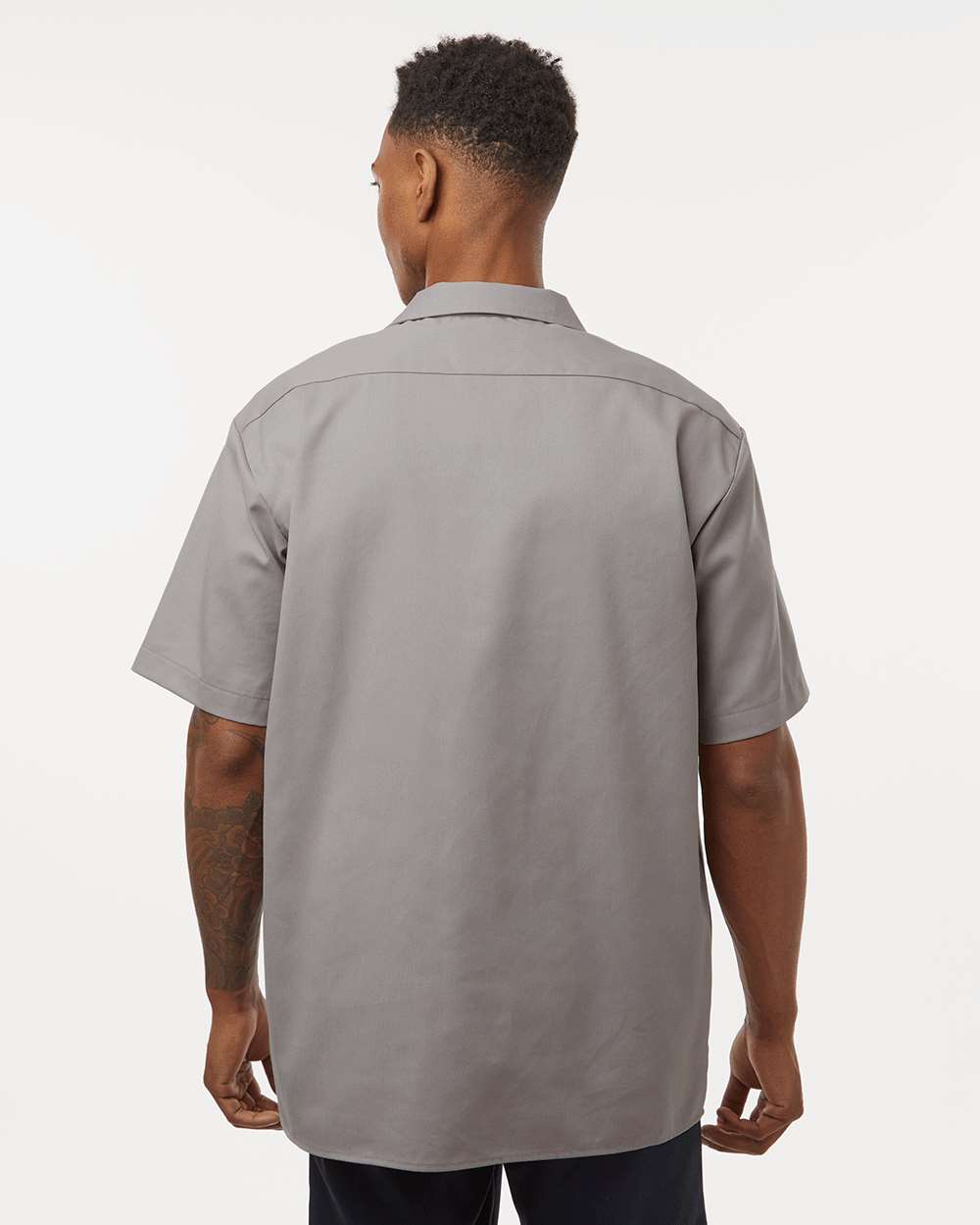 Men's Short Sleeve Work Shirt - OnModelBack - B61630353 - Silver Grey