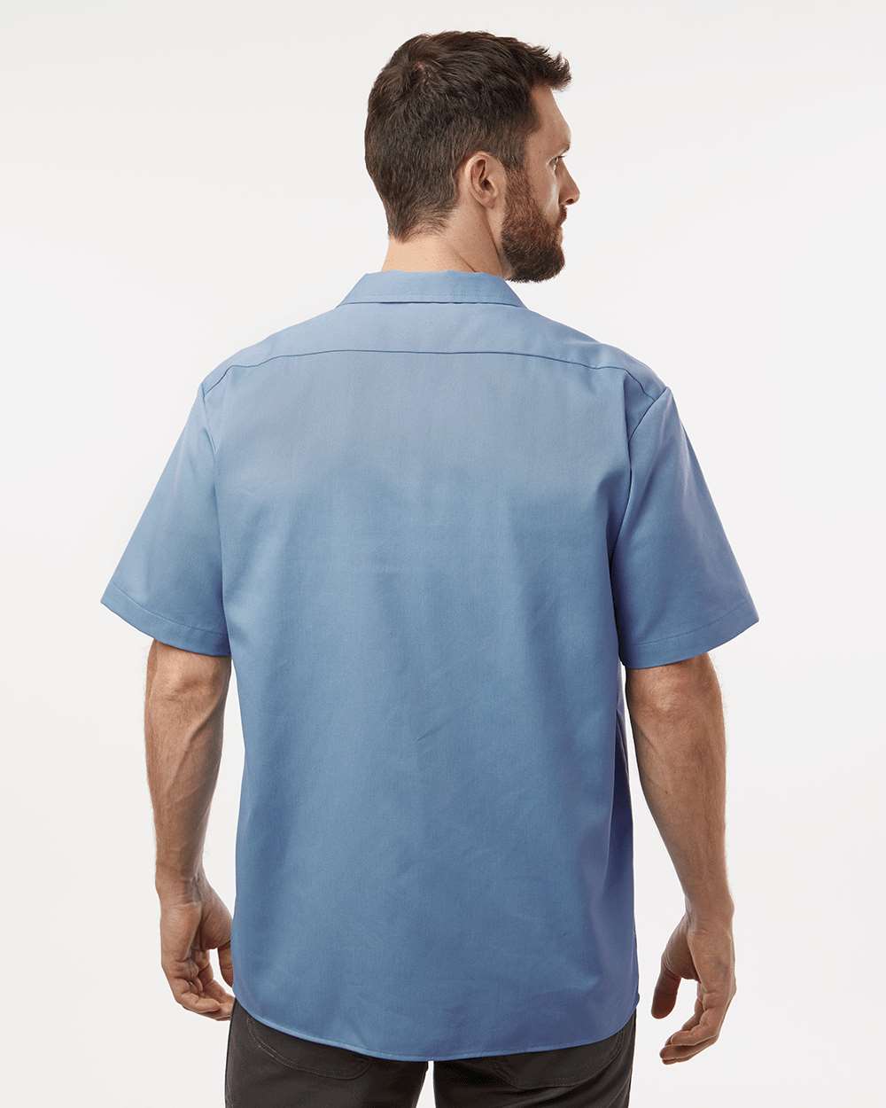 Men's Short Sleeve Work Shirt - OnModelBack - B61630483 - Gulf Blue