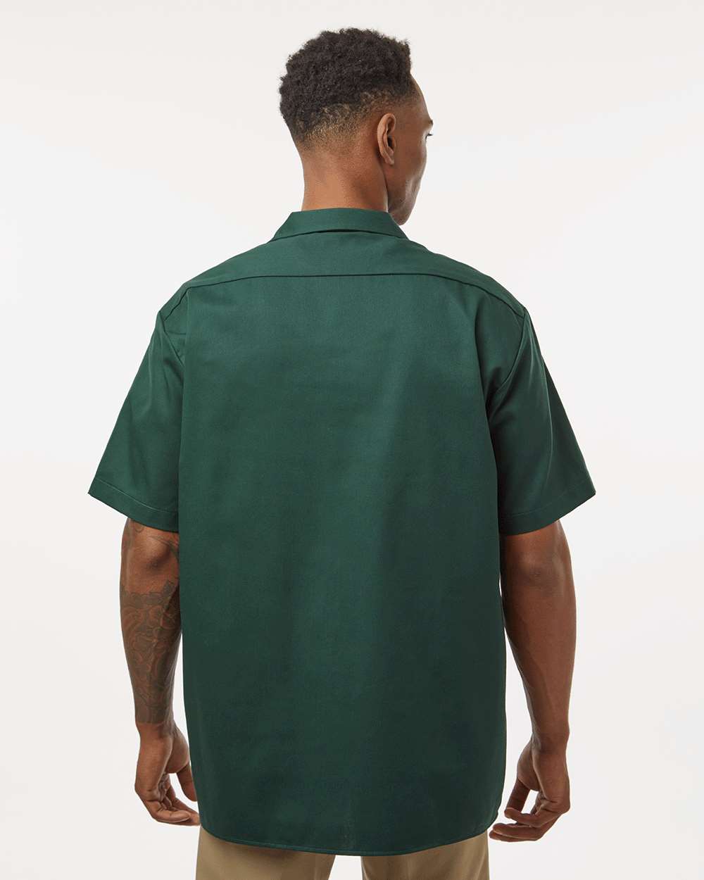 Men's Short Sleeve Work Shirt - OnModelBack - B61630543 - Hunter Green