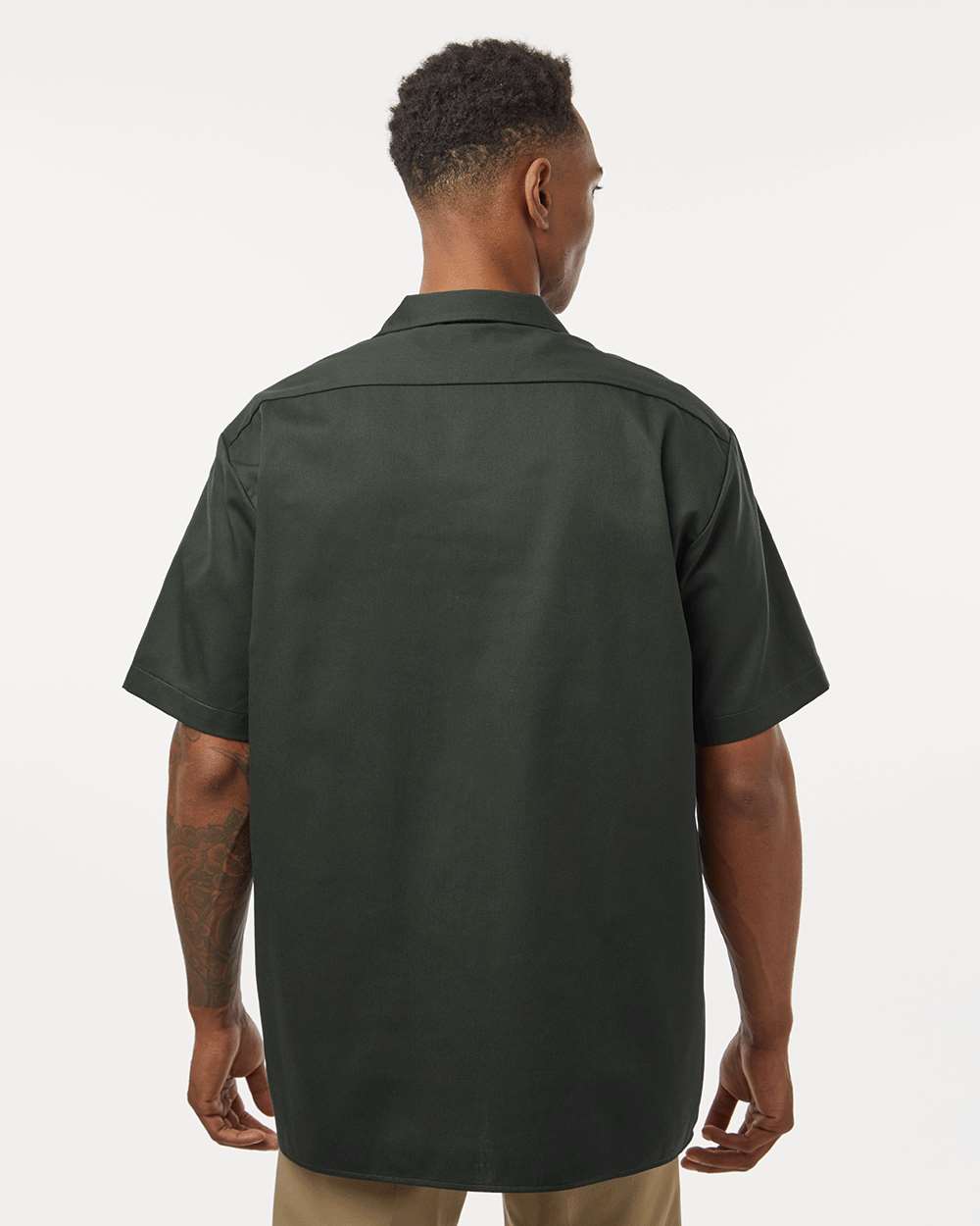Men's Short Sleeve Work Shirt - OnModelBack - B61630643 - Olive Green