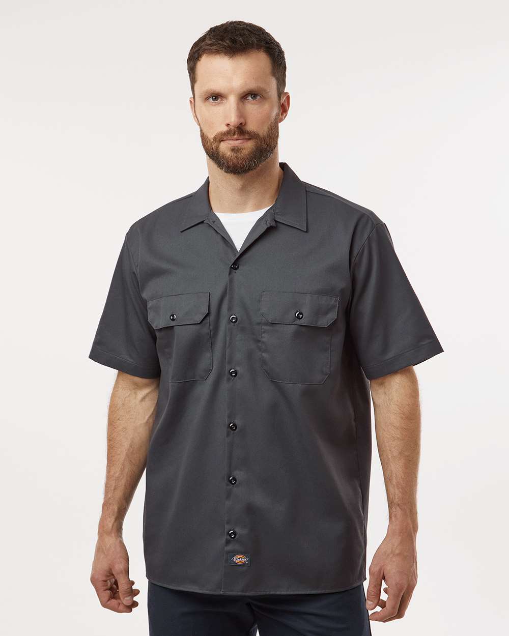 Men's Short Sleeve Work Shirt - OnModelFront - B61630093 - Charcoal