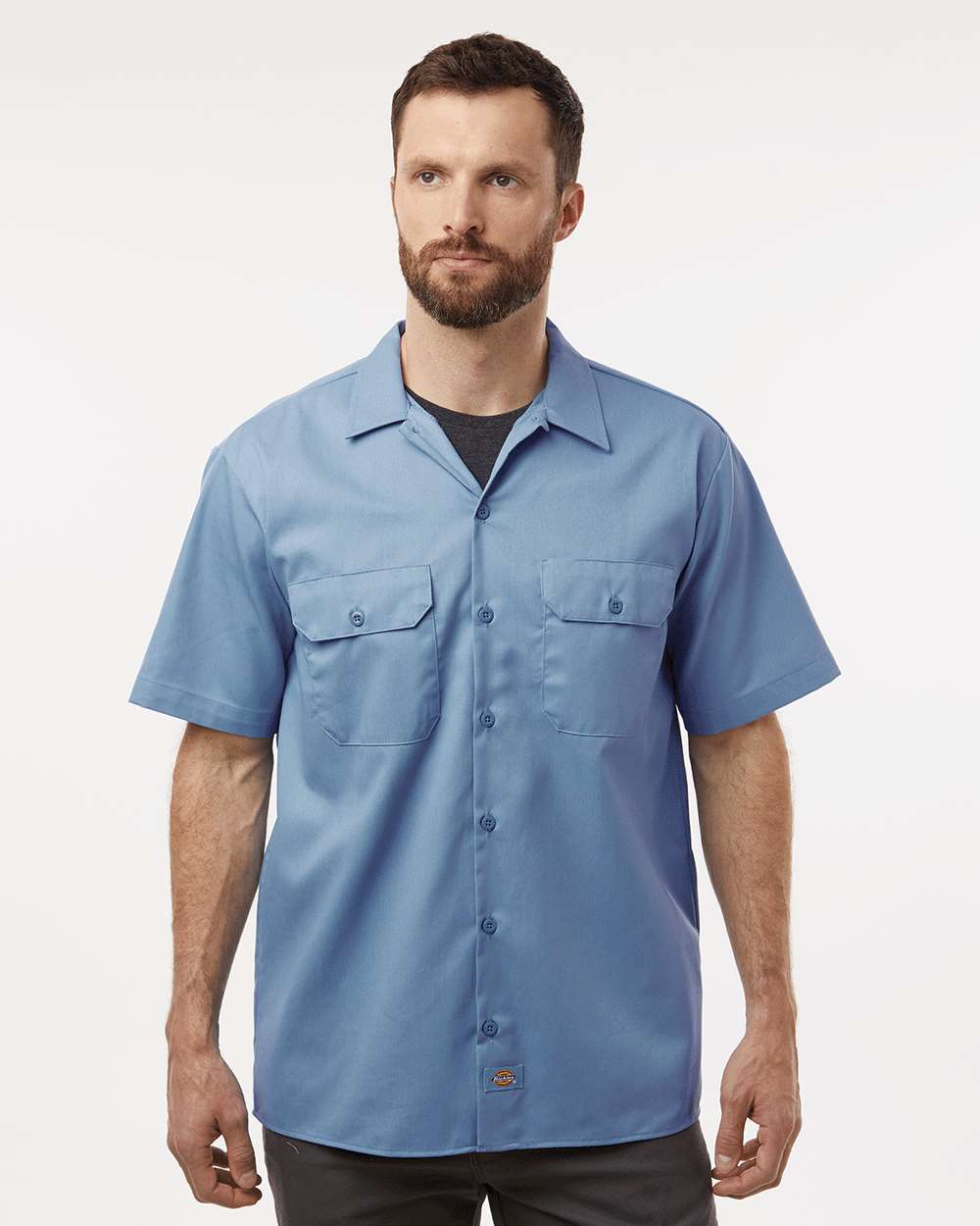 Men's Short Sleeve Work Shirt - OnModelFront - B61630483 - Gulf Blue