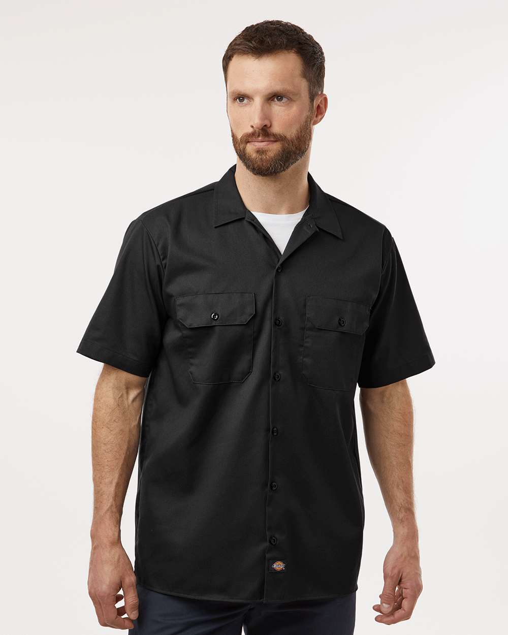 Men's Short Sleeve Work Shirt - OnModelFront - B61630503 - Black