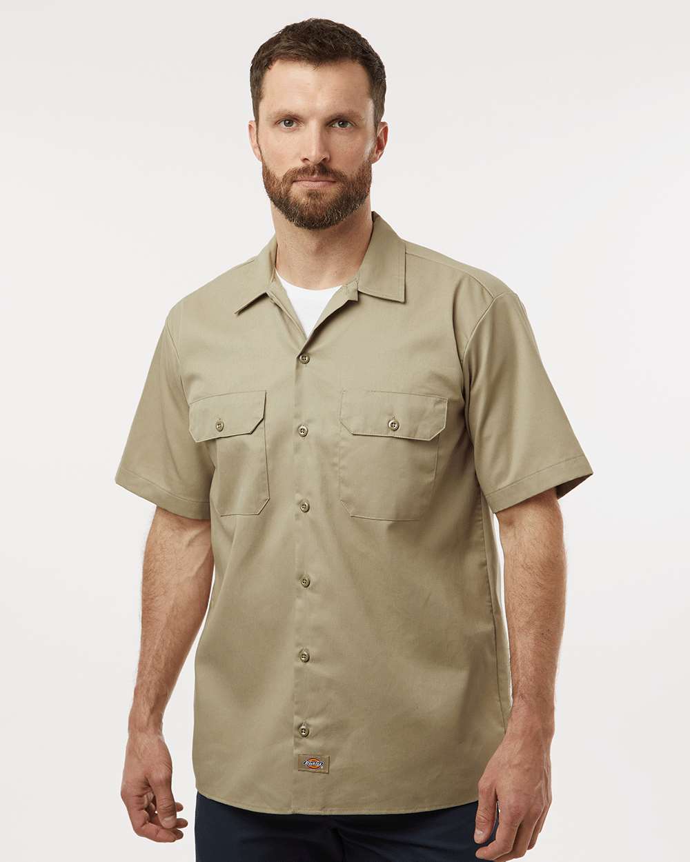 Men's Short Sleeve Work Shirt - OnModelFront - B61630773 - Khaki