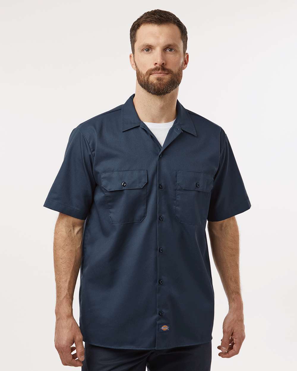 Men's Short Sleeve Work Shirt - OnModelFront - B61630863 - Dark Navy