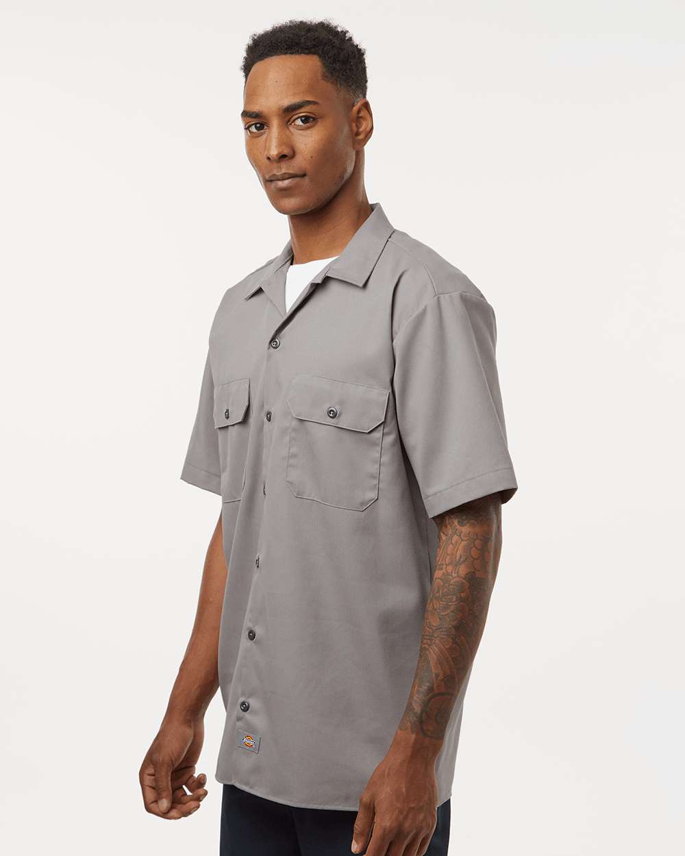 Men's Short Sleeve Work Shirt - OnModelSide - B61630353 - Silver Grey