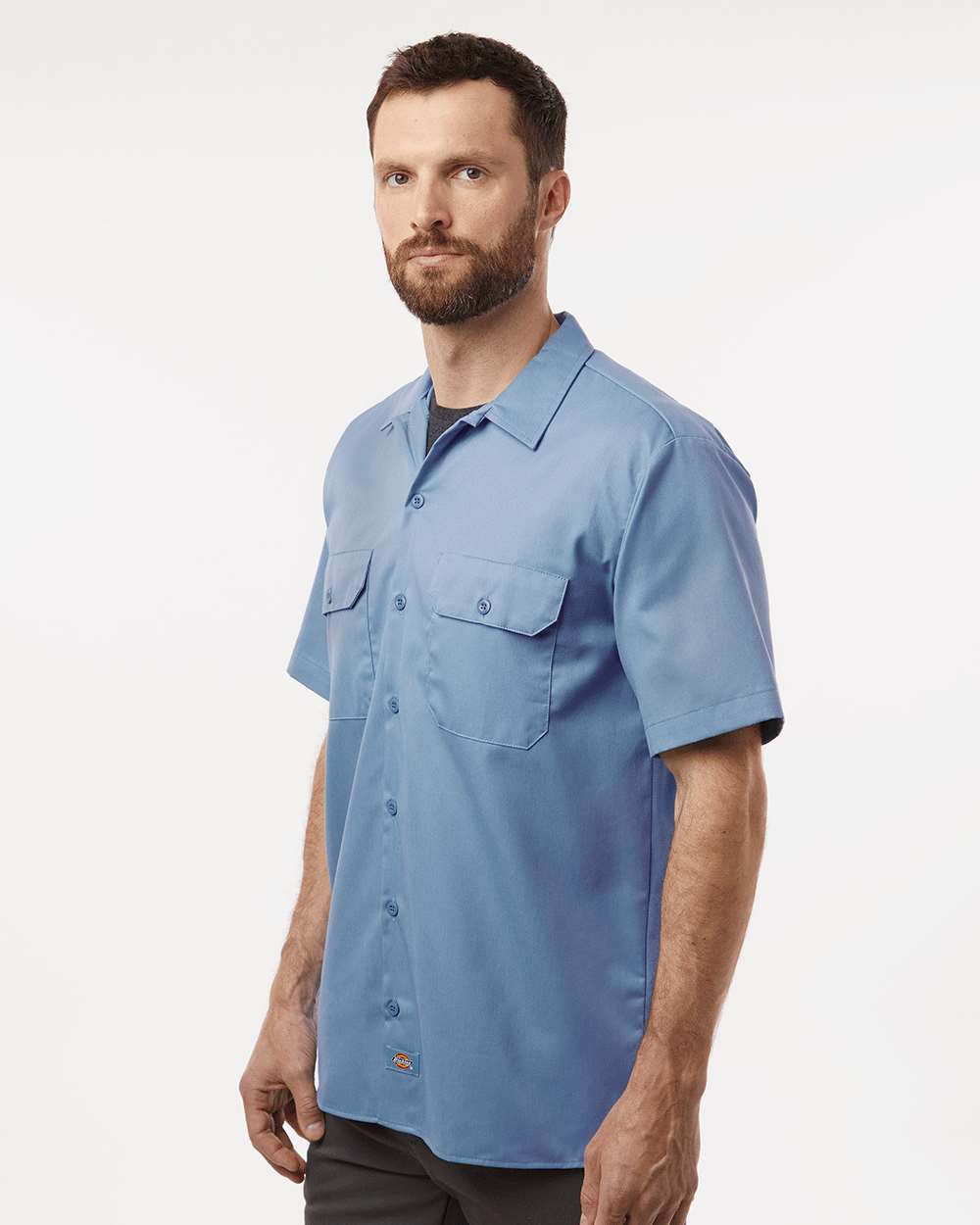 Men's Short Sleeve Work Shirt - OnModelSide - B61630483 - Gulf Blue