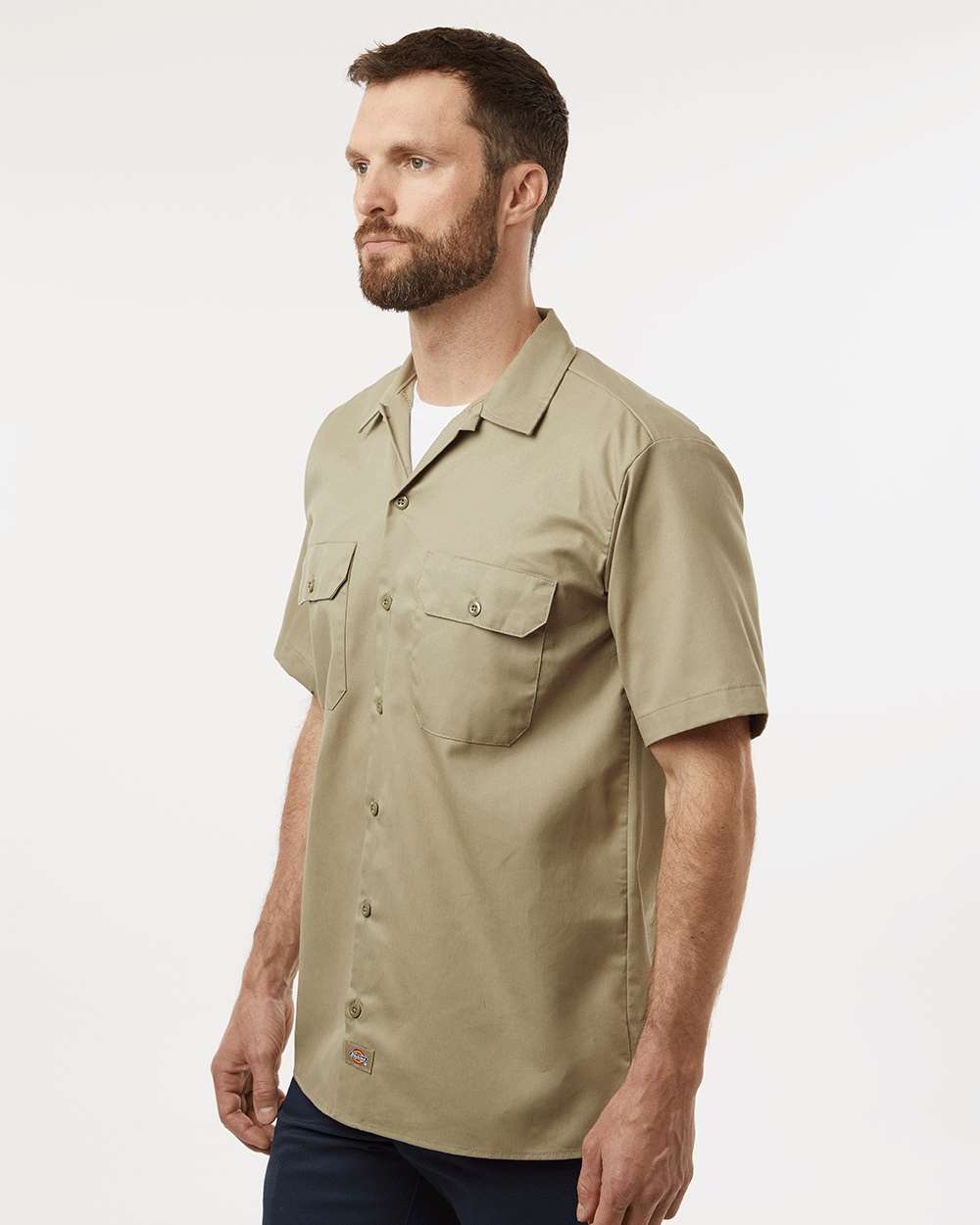 Men's Short Sleeve Work Shirt - OnModelSide - B61630773 - Khaki