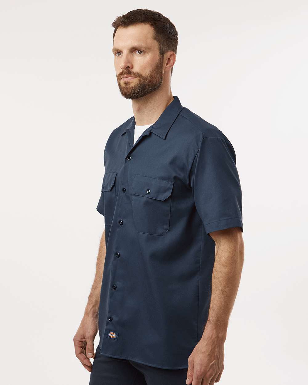 Men's Short Sleeve Work Shirt - OnModelSide - B61630863 - Dark Navy