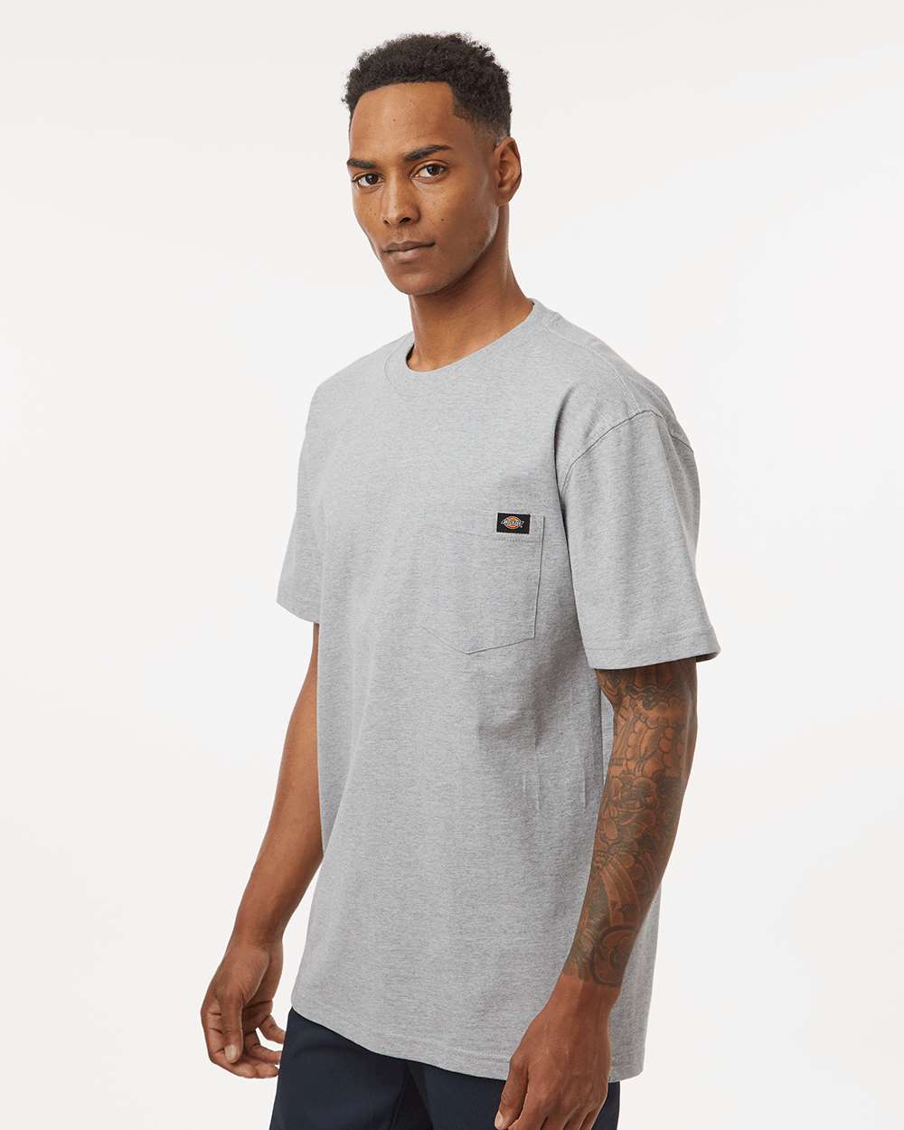 Men's Traditional Heavyweight T-Shirt - OnModelSide - B64130583 - Heather Grey