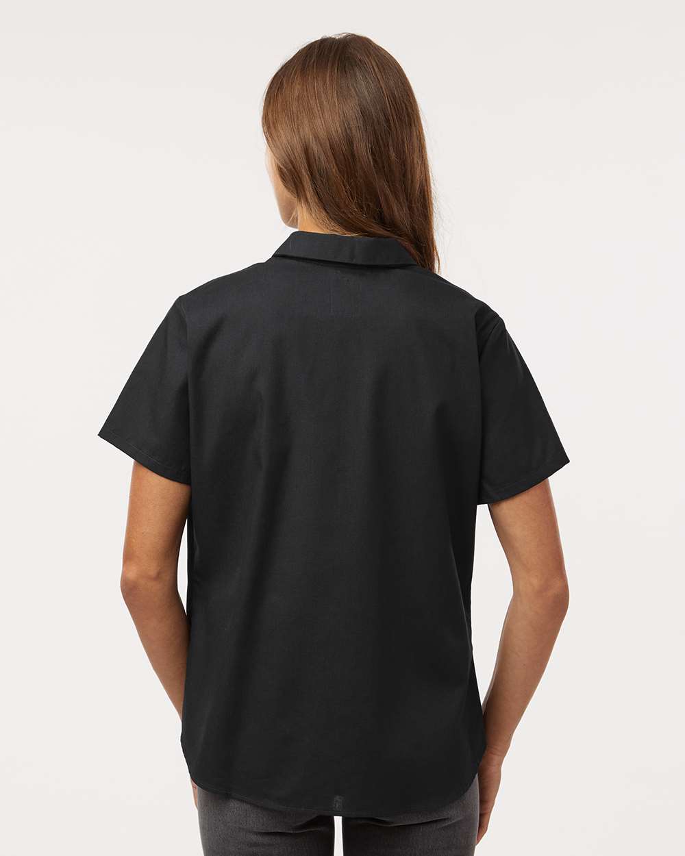 Women's Industrial Short Sleeve Work Shirt - OnModelBack - B73830503 - Black