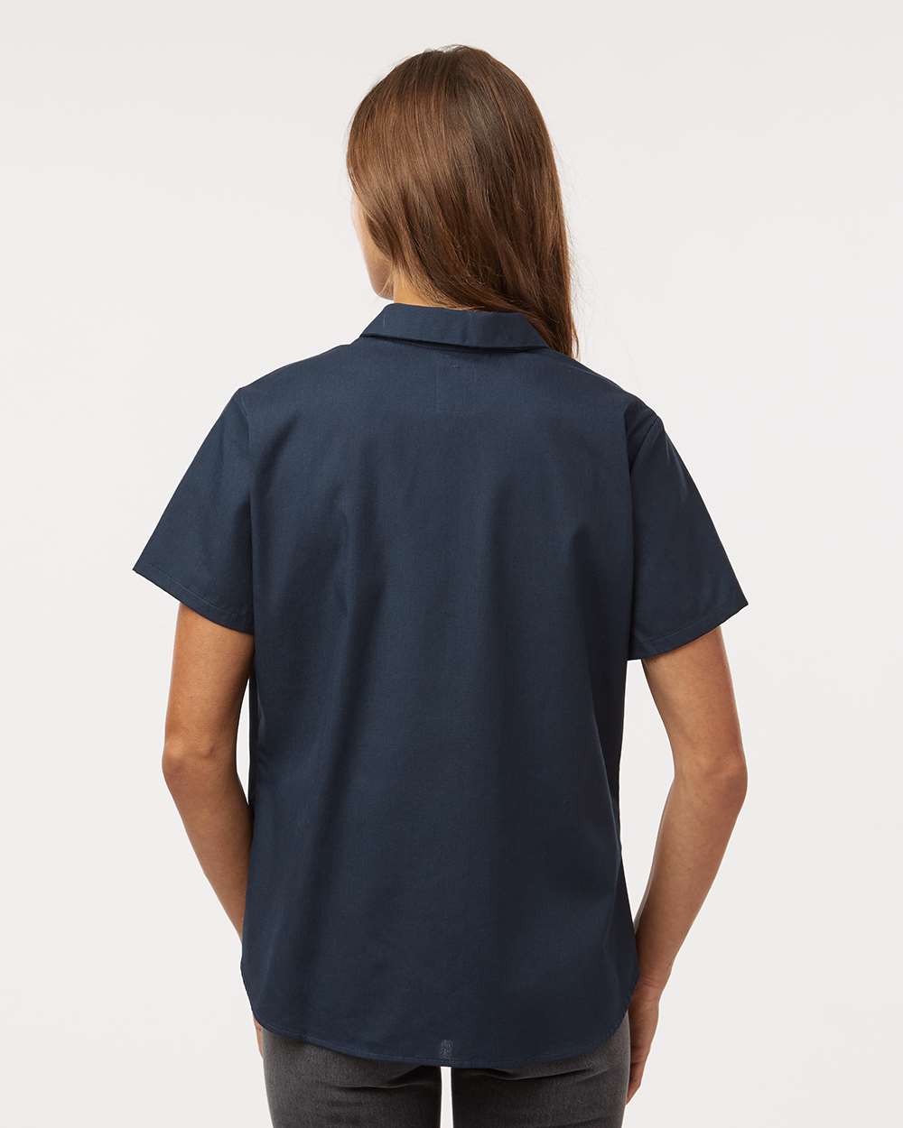 Women's Industrial Short Sleeve Work Shirt - OnModelBack - B73830863 - Dark Navy