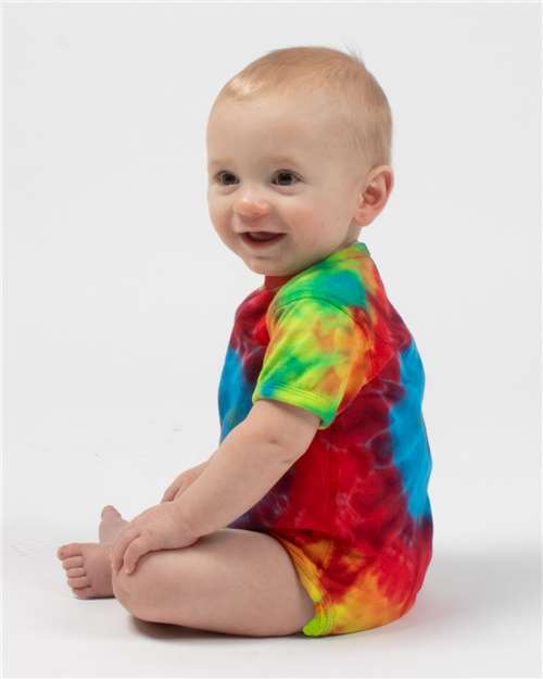 Infant Spiral Tie-Dyed Onesie - OnModelSide - B04014964 - Rainbow