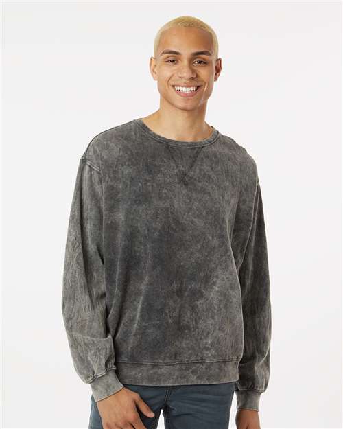Premium Fleece Mineral Wash Crewneck Sweatshirt - OnModelFront - B04314353 - Grey Mineral Wash
