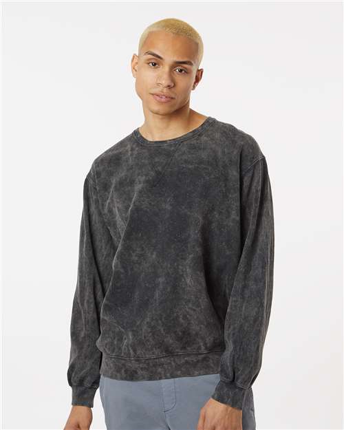 Premium Fleece Mineral Wash Crewneck Sweatshirt - OnModelFront - B04314503 - Black Mineral Wash