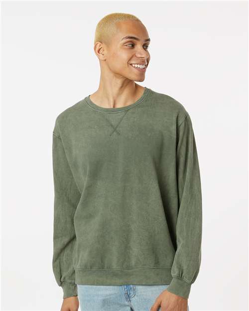 Premium Fleece Mineral Wash Crewneck Sweatshirt - OnModelFront - B04314583 - Kale