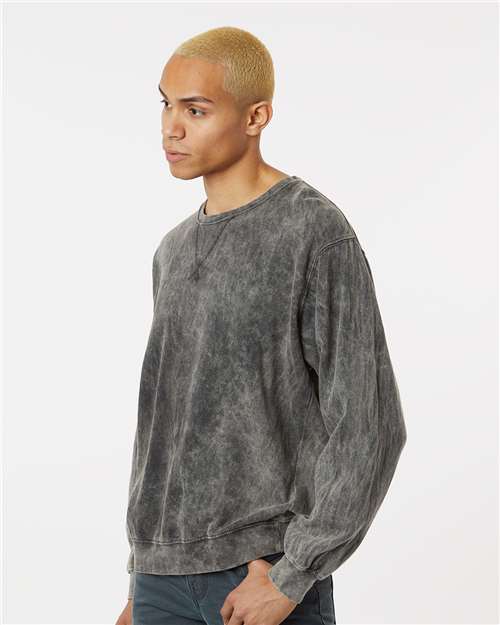 Premium Fleece Mineral Wash Crewneck Sweatshirt - OnModelSide - B04314353 - Grey Mineral Wash