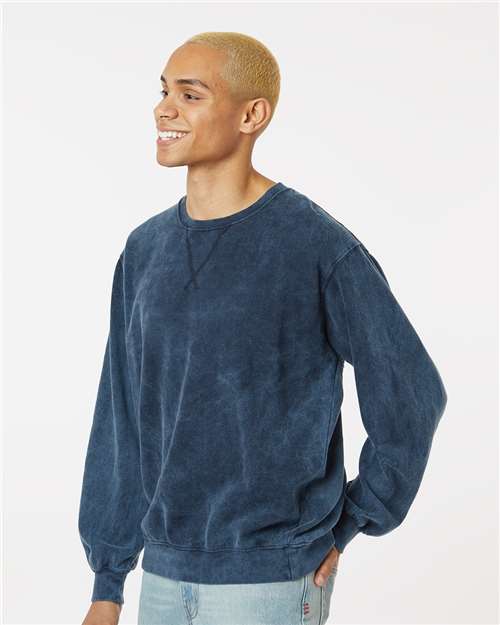 Premium Fleece Mineral Wash Crewneck Sweatshirt - OnModelSide - B04314653 - Midnight