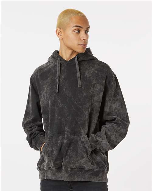 Premium Fleece Mineral Wash Hooded Sweatshirt - OnModelFront - B04414503 - Black Mineral Wash