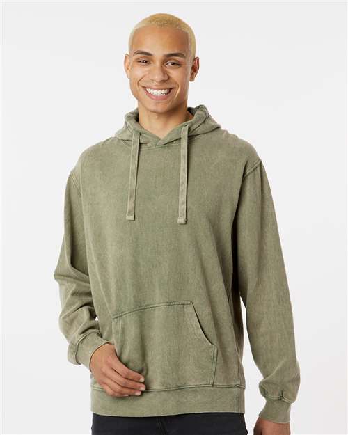 Premium Fleece Mineral Wash Hooded Sweatshirt - OnModelFront - B04414533 - Kale