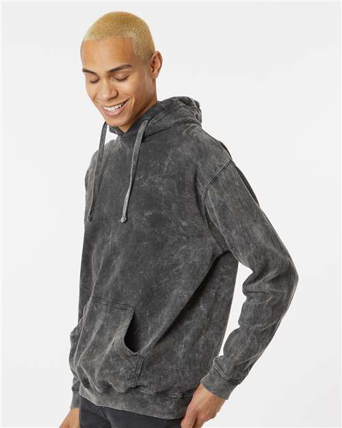 Premium Fleece Mineral Wash Hooded Sweatshirt - OnModelSide - B04414353 - Grey Mineral Wash