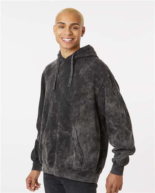 Premium Fleece Mineral Wash Hooded Sweatshirt - OnModelSide - B04414503 - Black Mineral Wash