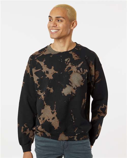 Essential Fleece Bleach Wash Crewneck Sweatshirt - OnModelFront - B06914103 - Gobi