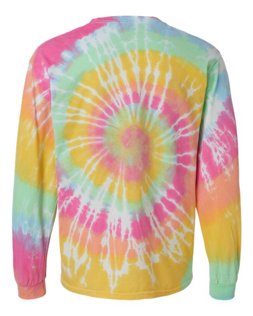 Multi-Color Spiral Tie-Dyed Long Sleeve T-Shirt - Back - B17814943 - Aerial Spiral