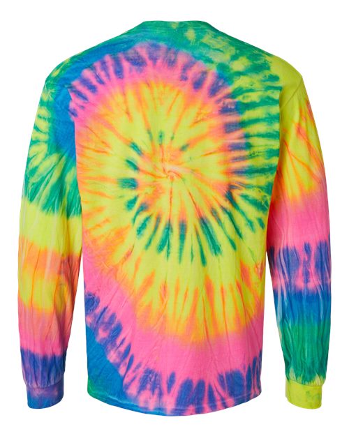 Multi-Color Spiral Tie-Dyed Long Sleeve T-Shirt - Back - B17814973 - Fluorescent Rainbow Spiral