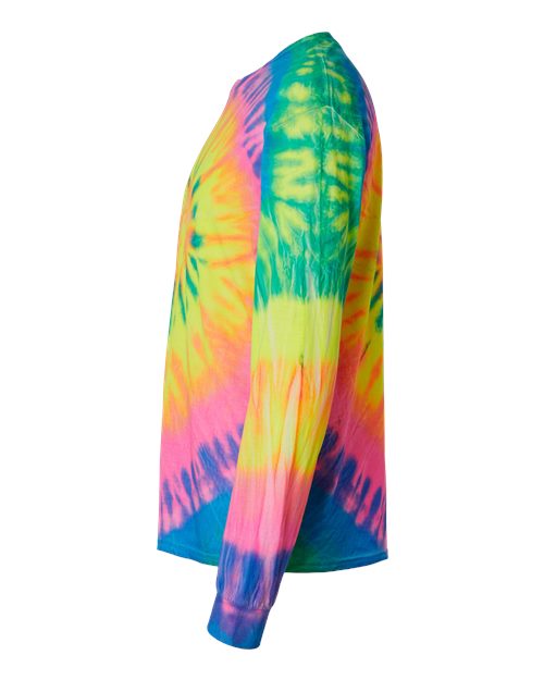Multi-Color Spiral Tie-Dyed Long Sleeve T-Shirt - DirectSide - B17814973 - Fluorescent Rainbow Spiral