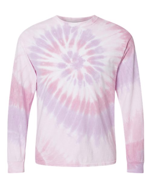 Multi-Color Spiral Tie-Dyed Long Sleeve T-Shirt - Front - B17814303 - Sweetheart
