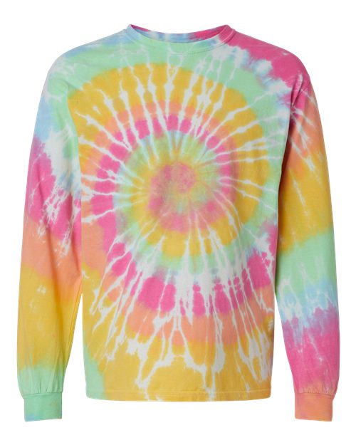 Multi-Color Spiral Tie-Dyed Long Sleeve T-Shirt - Front - B17814943 - Aerial Spiral
