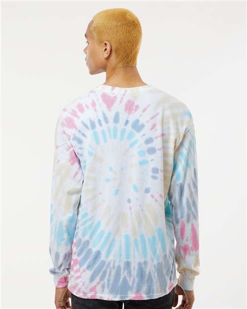 Multi-Color Spiral Tie-Dyed Long Sleeve T-Shirt - OnModelBack - B17814243 - Wanderlust