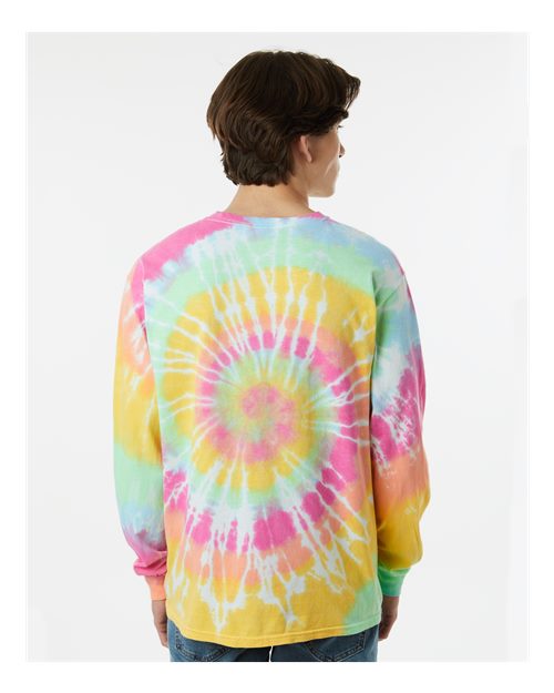 Multi-Color Spiral Tie-Dyed Long Sleeve T-Shirt - OnModelBack - B17814943 - Aerial Spiral